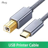 เครื่องสแกนเนอร์เครื่องพิมพ์สายเครื่องพิมพ์ AMELY การถ่ายโอนข้อมูล USB B 2.0 480Mbps สายเคเบิลข้อมูล USB B ชนิด C สายถัก480Mbps สายเครื่องพิมพ์ Type-C ตัวผู้ USB C ถึง USB B