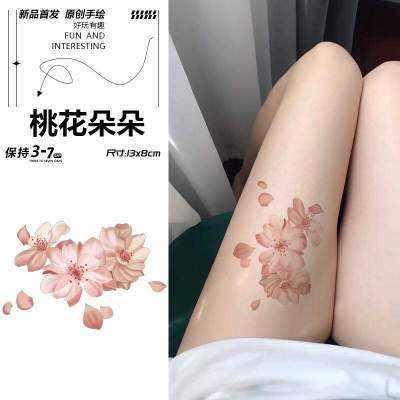 Color tattoo stickers waterproof womens long-lasting peach blossom sexy flower arm stickers advanced simulation tattoos cover scars