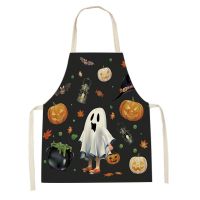 Halloween Kitchen Apron Women Men Pinafore Adult Child Cooking Apron Pumpkins Witch Cat Print Apron Household Cleaning Supplies Aprons