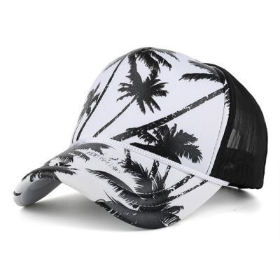 หมวกแก๊ปพิมพ์ลายต้นมะพร้าวสำหรับผู้ชายสำหรับฤดูร้อนปรับขนาดได้แห้งเร็วกันแดดหมวกถังเบสบอล Topi Jala