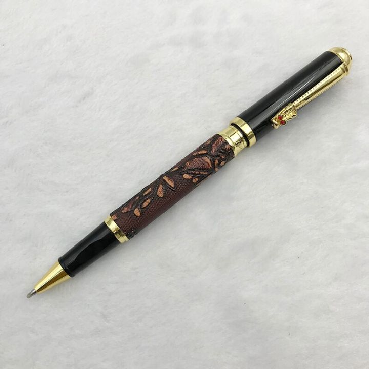 jinhao-dragon-rollerball-pen-gift-high-end-gold-dragon-clip-black-ink-refill-0-7mm-red-brown-emboss-ballpoint-pens-with-cap-1pc-pens