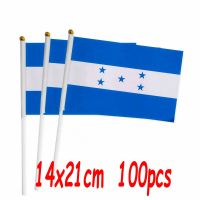 ZXZ 100pcs Honduras hand Flag 14*21cm Polyester Double Side Printing HN Honduras Hand waving Flag with plastic flagpole