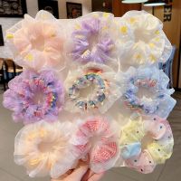 【CW】 Elastic Mesh Scrunchies Pink Hair Rope Transparent Tulle Organza Ties Accessories