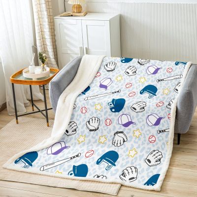 （in stock）Leopard cartoon printed baseball blanket, suitable for children and teenagers, selimut Bulu sports ball, Watercolor painting games（Can send pictures for customization）