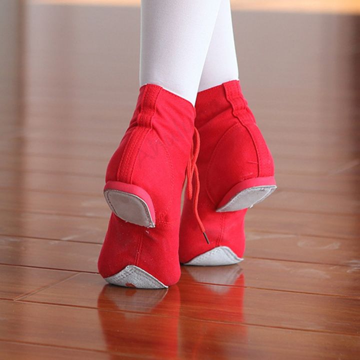 รองเท้าผ้าใบชุดเต้นรำสมัยใหม่ของผู้หญิงรองเท้าแจ๊สสำหรับเด็กผู้หญิง-รองเท้าผ้าใบผูกเชือกสีดำสีแดง-ds02301ผู้หญิง
