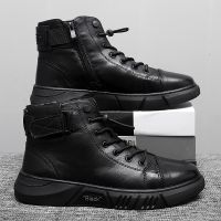 Ankle Boots Black PU Leather Men Shoes Autumn Winter Comfortable High-top Casual Shoes 2022 Fashion Leahter Platform Boots Man