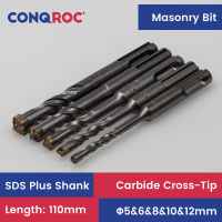Masonry Drill Bits Set SDS Plus Shank Length-110mm Carbide Cross-Tip 5-Size Diameter-5&amp;6&amp;8&amp;10&amp;12mm for Electric Hammer