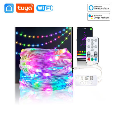 Tuya สมาร์ท Wi-Fi ไฟ LED สตริง510เมตร DIY ตกแต่งที่มีสีสันนางฟ้าไฟเสียงโคมไฟควบคุมระยะไกลทำงานร่วมกับ A Lexa