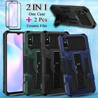 2ใน1สำหรับ Redmi 9A ผู้ถือเคสโทรศัพท์เคสแข็งสายรัดข้อมือกับหน้าจอเซรามิกสองชิ้น