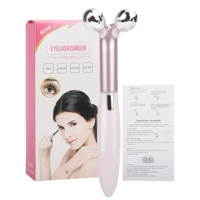 2 In 1 Electric Heated Eyelash Curler Face Massager Roller Long Lasting Portable Eye Lashes Curling Tool Enhancer Pen