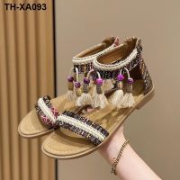 ?✎☼✎ Large size sandals womens 2023 spring and summer new round toe low heel comfortable tassel national Roman