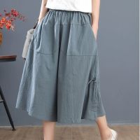 COD DSGERTRYTYIIO [ML] Ready Stock 45-90kg Summer Plus Size 100kg Womens Pants Loose Bloomers Wide-Leg Elastic Waist Culottes Cropped Hakama