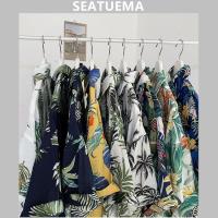 SEATUEMA เสื้อแขนสั้นลายดอกไม้ชายหาดสไตล์ฮ่องกงเสื้อหลวมขนาดใหญ่เสื้อชายหาดเสื้อเชิ้ตผู้ชายฮาวาย