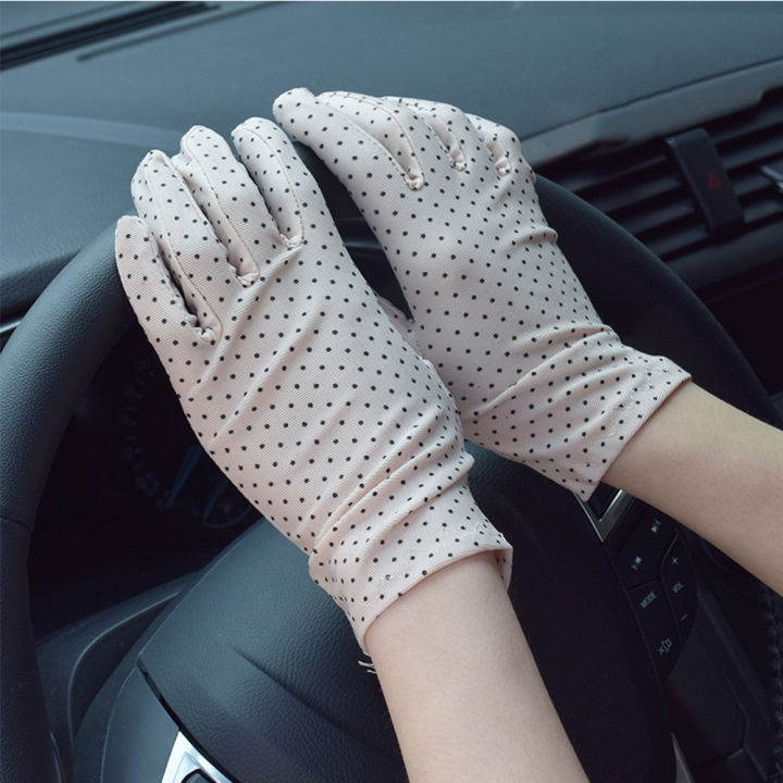 rongjingmall-บาง1คู่ฤดูร้อนยืดหยุ่นฤดูใบไม้ผลิสแปนเด็กซ์ถุงมือขับรถกันแดดจุดถุงมือถุงมือสตรี