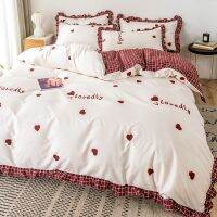 Princess Style Bed Four-Piece Ins Nordic Bed Sheet Quilt Cover Girls Heart Bed Cover Brushed Three-Piece Bedding Set