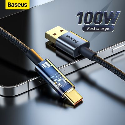 [HOT RUXMMMLHJ 566] Baseus 100W USB ประเภทสายเคเบิ้ล Type C สำหรับ Huawei P40 Pro Mate 30 Auto Power-Off 100W สายชาร์จสำหรับ Samsung S21 Ultra S20