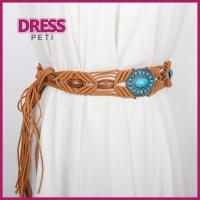 PETI DRESS เชือกเคลือบแว็กซ์ สายคาดเอวลูกปัดสไตล์ชนเผ่า ทอมือ พู่ห้อยคอ เข็มขัดผู้หญิงสีสันสดใส ของใหม่ โลหะสำหรับตกแต่ง เข็มขัดถักสำหรับผู้หญิง กระโปรงสเกิร์ต