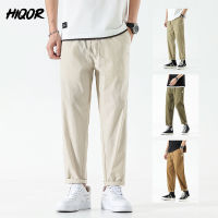 HIQOR 2023ฤดูใบไม้ผลิฤดูร้อนกางเกงลำลองผู้ชายผ้าฝ้าย100 หลวม Chinos สีขาวตรงกางเกงคาร์โก้ชายยี่ห้อเสื้อผ้ากางเกงสีกากี