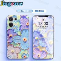 Jingsanc ปลอกซิลิโคนสำหรับ OPPO Reno 8 5กรัมโทรศัพท์กรณีแสงสีฟ้าแฟลชเจาะภาพวาดสีน้ำมันสีม่วงดอกไม้เชลล์ Soft TPU อัลตร้าบางแฟชั่นที่เรียบง่ายรวมทุกอย่างเลนส์ปกหลัง