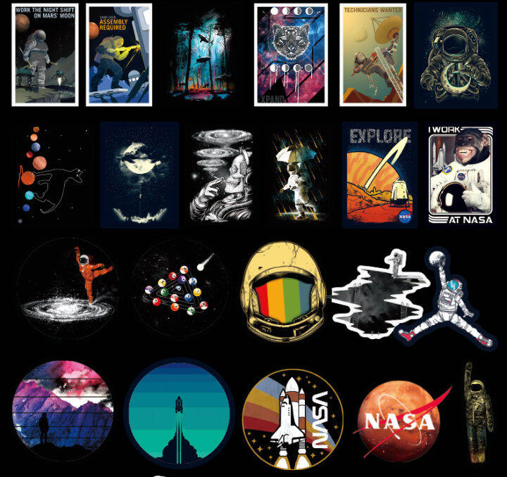 สติ๊กเกอร์ไดคัท-สติ๊กเกอร์-อวกาศ-sticker-space-nasa-กันน้ำ-pvc-100-ชิ้น-7-cm-c-diy-ของสะสม-ของเล่น-ของเล่นถูกๆ-ของเล่นเด็ก