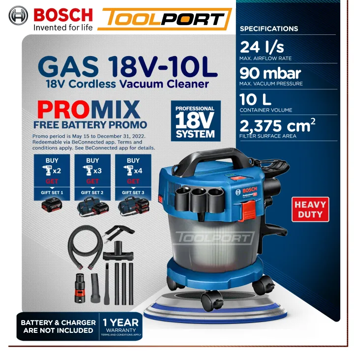 Bosch GAS 18V10L Professional Heavy Duty Cordless Vacuum Cleaner
