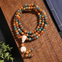 Weathered Bodhi Bracelet Multi-color Rosary Beads 108 Buddha Root Carved Lotus Accessories Necklace