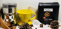แก้วดริปเซรามิค สีเหลืองอินเดีย+เครื่องบดกาแฟไฟฟ้า+กระดาษกรอง+ช้อนตวงกาแฟ+ เมล็ดกาแฟคั่วกลาง 500 g.