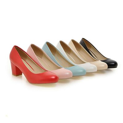 รองเท้าส้นเตี้ยสีมุกสำหรับผู้หญิงนิ้วเท้าทรงกลมรองเท้าส้นสี่เหลี่ยมเรียบแบบเรียบง่ายขนาดพิเศษ34-43สีฟ้าสีแดง Zapatos De Mujer ทำขึ้นมาอย่างดี