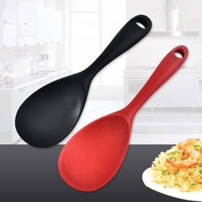 ✑✁ Large Silicone Long-handled Spoon High-grade Stirring Spoon Solid Color Silicone Rice Spoon Kitchen Spoon Tableware Household