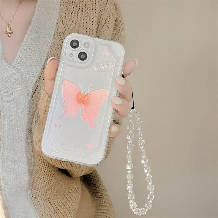 เคสโทรศัพท์ผีเสื้อยิงเลเซอร์กลวงออกสำหรับ-iphone14-love-heart-cushion-case-สำหรับ-iphone12promax-เคสโทรศัพท์กระดาษการ์ดเรเดียมสำหรับ-iphone13-สร้อยข้อมือลูกปัดใสสำหรับ-iphone11