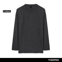 Yuedpao ยอดขาย No.1 รับประกันไม่ย้วย 2 ปี เสื้อยืดเปล่า เสื้อยืดสีพื้น เสื้อยืดแขนยาว_สีเทาดำ