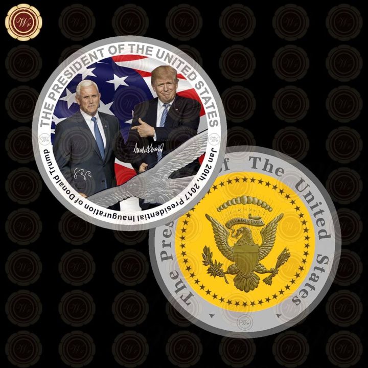 เหรียญโดนัลด์ทรัมป์และเหรียญสหรัฐรองประธานเหรียญเงินชุบอเมริกา2017เหรียญของขวัญทางธุรกิจ
