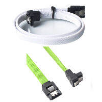 2 Pcs 50CM SATA 3.0 III SATA3 7Pin Data Cable Right Angle 6Gb/S SSD Cables HDD Hard Disk Data Cord with Nylon Sleeved (White with Green)