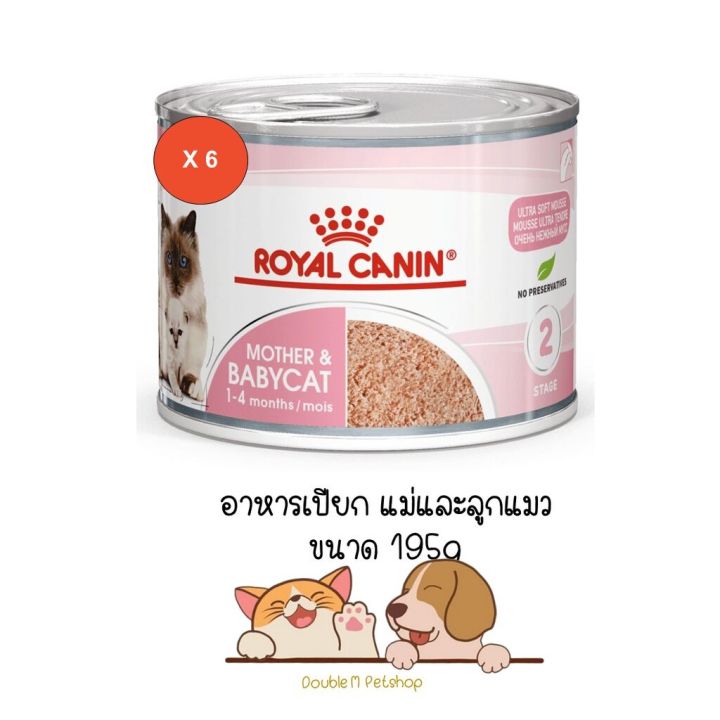 ** 6 กระป๋อง ** Royal Canin Mother &amp; Babycat อาหารเปียกกระป๋อง สำหรับแม่และลูกแมว ขนาด 195 กรัม