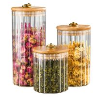 【LZ】◕☍  Grão vertical alta borosilicate vidro bule de chá casa grande capacidade de bambu tampa potes grão selado armazenamento pote de cozinha itens