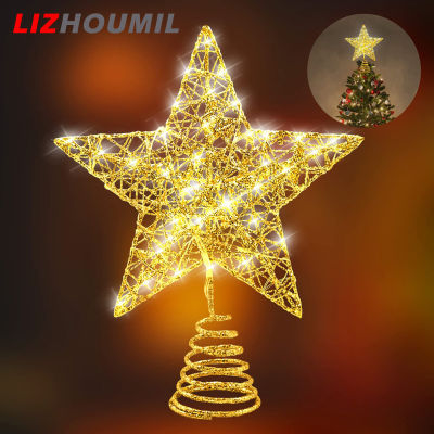 LIZHOUMIL 20led Glitter Christmas Tree Toppers Star Christmas Tree Decoration For Home Festive Holiday Party Supplies