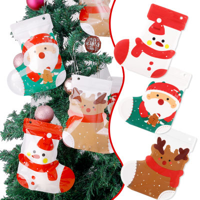 【Free Shipping】ถุงซานตาคริสต์มาสสำหรับลูกอมช็อกโกแลตคุกกี้ตังเมบิสกิตห่อของขวัญจี้กระเป๋าซิปสำหรับต้นคริสต์มาส