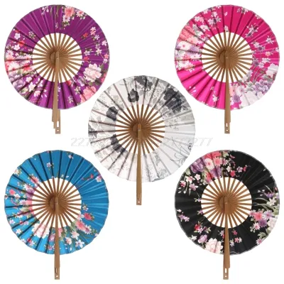 New Style Japanese Sakura Flower Pocket Folding Hand Fan Round Circle Party Decor Gift Dropshipping