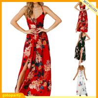 COD SDFGERTYTRRT [Gotoparty] Chic Women Floral Print V Neck Sleeveless Backless Spaghetti Bandage Maxi Dress