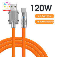 120w 6a Type C Cable Fast Charging Liquid Silicone Usb Line With Led Indicator Compatible For Xiaomi Huawei Samsung