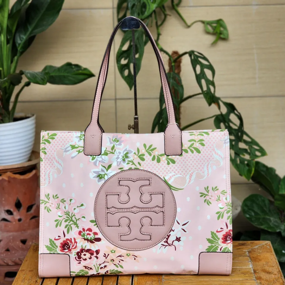 Tory Burch Pink Floral Print Nylon and Leather Ella Tote Tory Burch