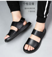 Calf Leather Men sandals Velcro,Sports Summer thick sole 3CM Shoes,Male Beach shoes Black shoes Velcro Sandals wear Rainy days