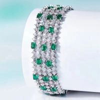 Wong Rain Luxury 925 Sterling Silver Lab Emerald Sapphire Gemstone Women Charm Bracelets Bangle Fine Jewelry Anniversary Gift