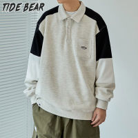 TIDE BEAR เสื้อสเวตเตอร์แขนยาวสวมหัวผู้ชายเสื้อสเวตเชิ้ตผู้ชายใหม่เสื้อผ้าเด็กผู้ชายหล่อเสื้อกันหนาวลำลองหลวมเสื้อเชิ้ตมีปกมีสไตล์