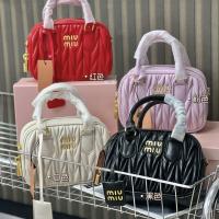 2023 Spring MIUMIUˉ New Boston Pillow Bag Soft Sheepskin Shoulder Bag Western Pleated Shoulder Crossbody Handbag