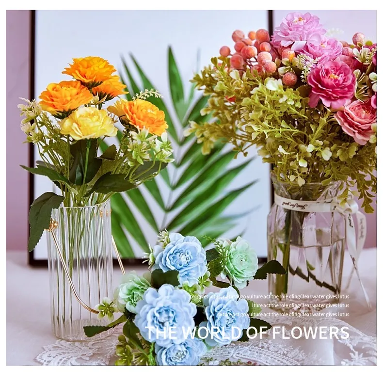 Artificial Flowers,Fake Silk Mini Peony Wedding Decoration Bouquet Decor  Plastic Flower Arrangements Table Centerpieces 