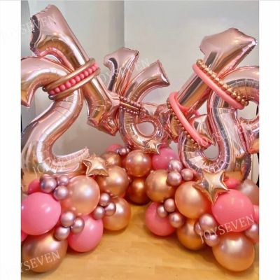 32Pcs Metallic Latex Balloons Chrome Helium Globos Rose Gold Number Balloon Set 18 30 40 50 60th Birthday Party Decoration Balloons