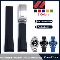 2023 New★★ (พร้อมโลโก้) สายนาฬิกาข้อมือซิลิโคนเหลว 21 มม. ปรับได้ สําหรับ Rolex Strap Role New SUBMARINER Rubber 41 มม. Dial Watch Band Explorer 2 Bracelets