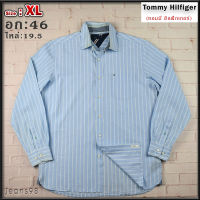 Tommy Hilfiger®แท้ อก 46 ไซส์ XL เสื้อเชิ้ตผู้ชาย ทอมมี่ ฮิลฟิกเกอร์ สีฟ้า เสื้อแขนยาว เนื้อผ้าดีสวยๆ