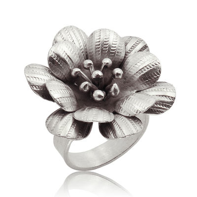 Great to wear as a valuable gift ring flower pure silver Thai Karen hill tribe silver hand made Size 7 8 9   Adjustable ของขวัญแหวนลวดลายดอกไมไทยเงินแท้ งานเงินแท้ ชาวเขาเผ่ากะเหรี่ยง
